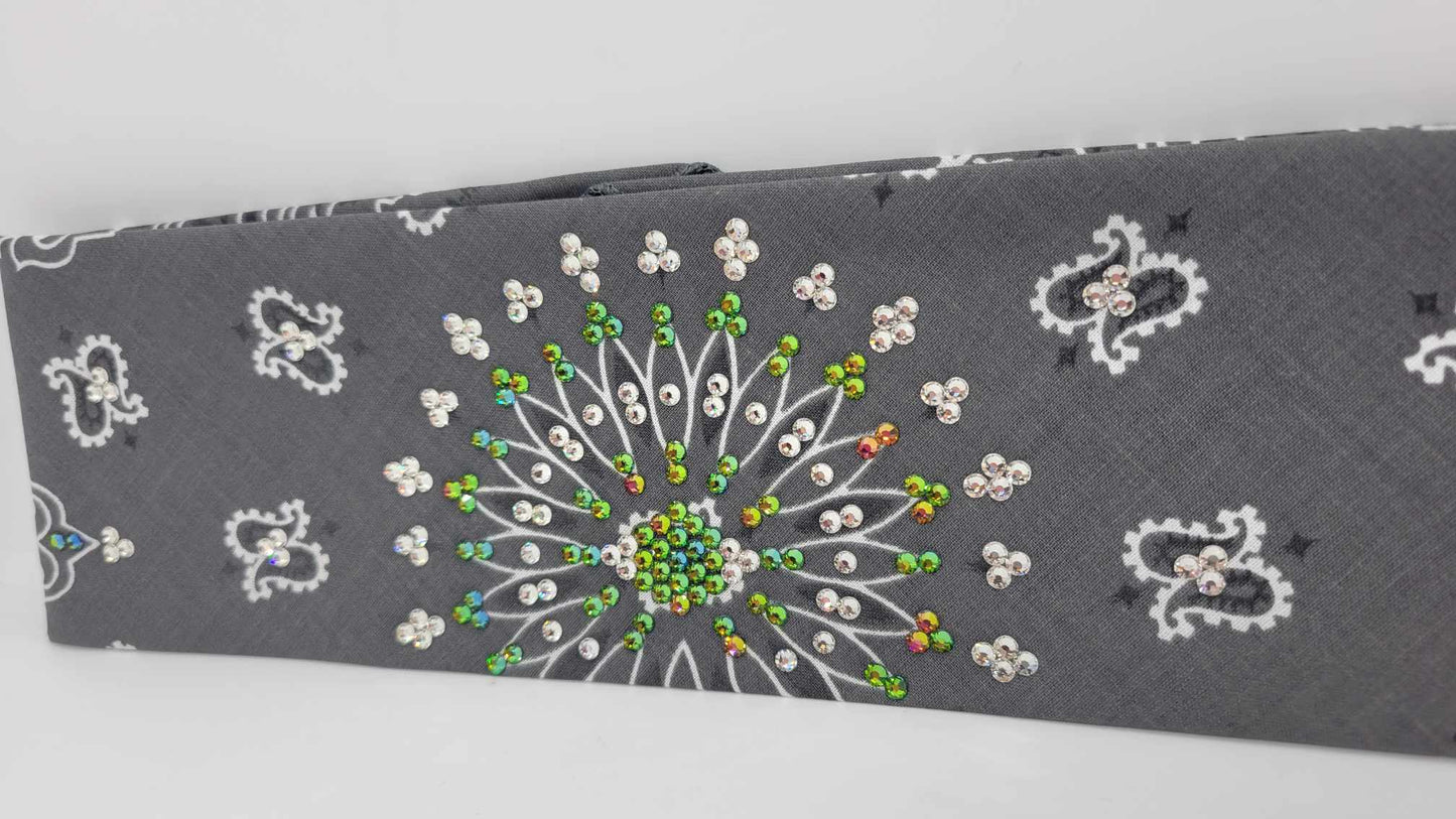 EXTRA BLING - Charcoal Paisley with Vitrail and Diamond Clear Austrian Crystals (Sku4348)