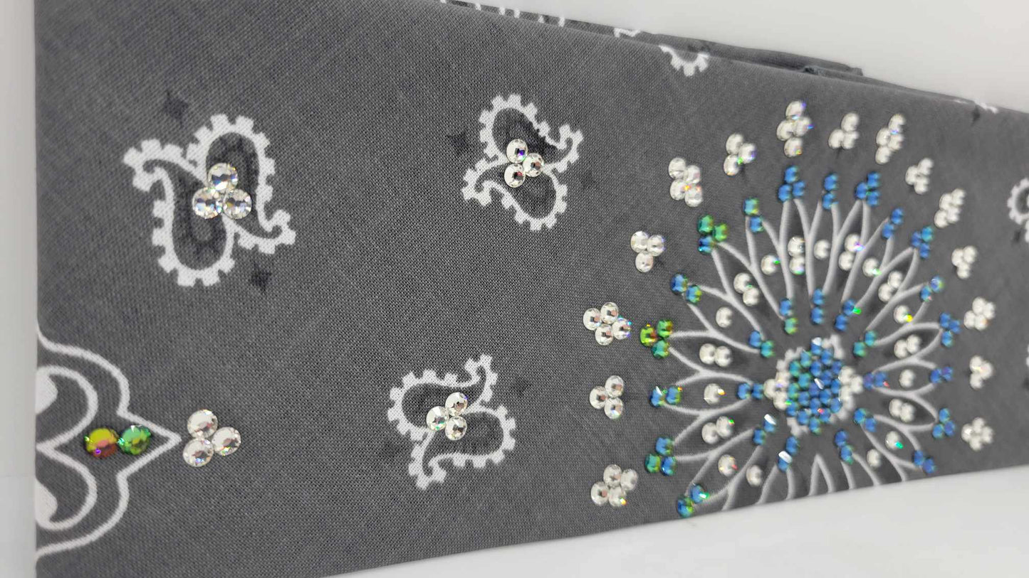 EXTRA BLING - Charcoal Paisley with Vitrail and Diamond Clear Austrian Crystals (Sku4348)