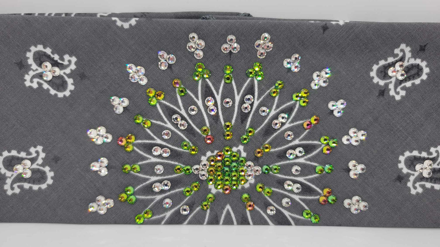 EXTRA BLING - Charcoal Paisley with Vitrail and Diamond Clear Austrian Crystals (Sku4348)