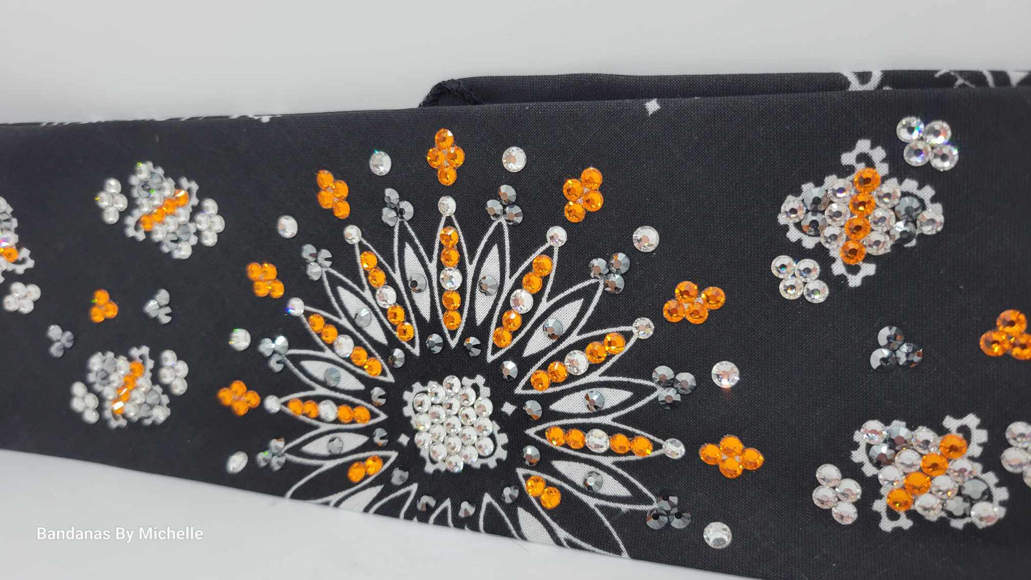 LeeAnnette Black Paisley with Orange, Black and Diamond Clear Austrian Crystals (Sku4361)