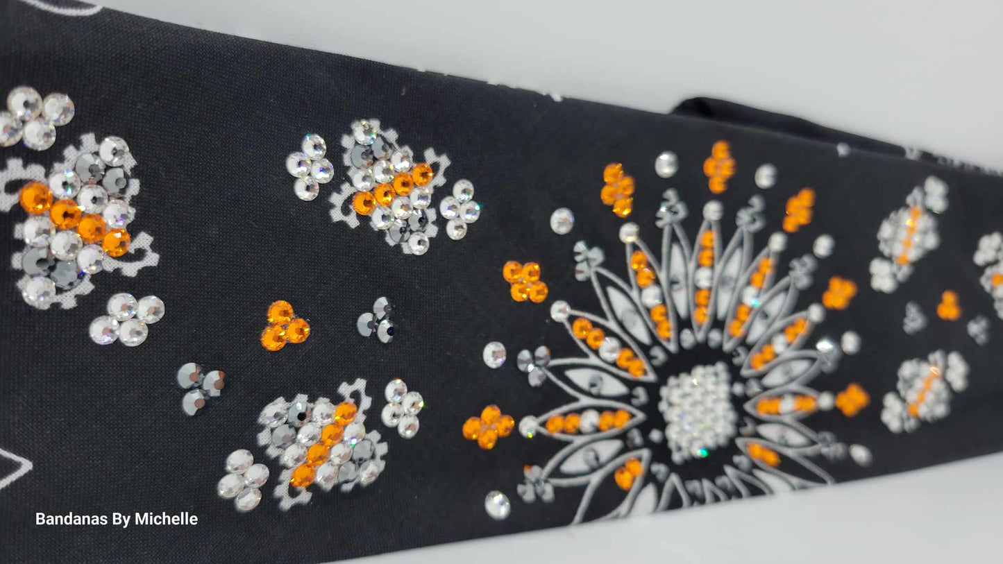 LeeAnnette Black Paisley with Orange, Black and Diamond Clear Austrian Crystals (Sku4361)