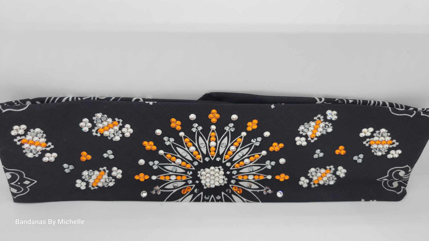 LeeAnnette Black Paisley with Orange, Black and Diamond Clear Austrian Crystals (Sku4361)