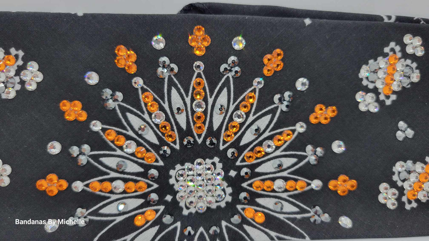 LeeAnnette Black Paisley with Orange, Black and Diamond Clear Austrian Crystals (Sku4361)