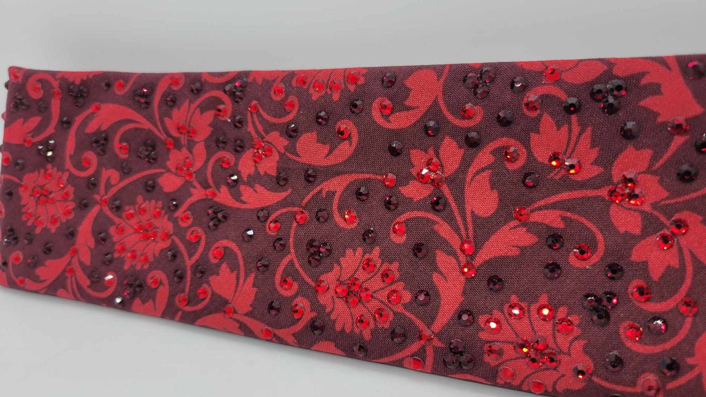 LeeAnnette Red Flowers Bandana with Red and Dark Red Austrian Crystals (Sku4394)