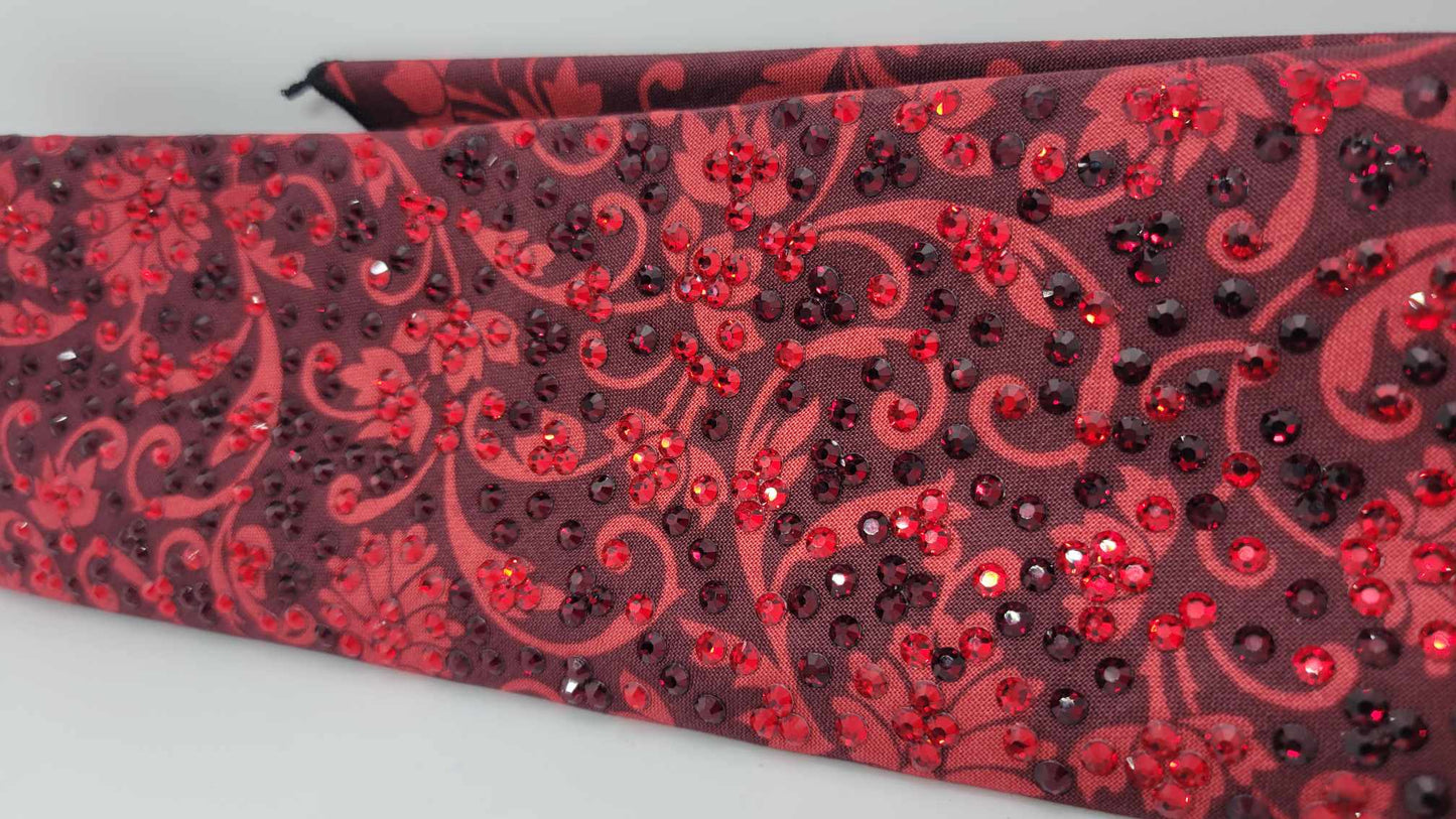 Super LeeAnnette Red Flowers Bandana with Dark Red and Red Austrian Crystals (Sku4395)