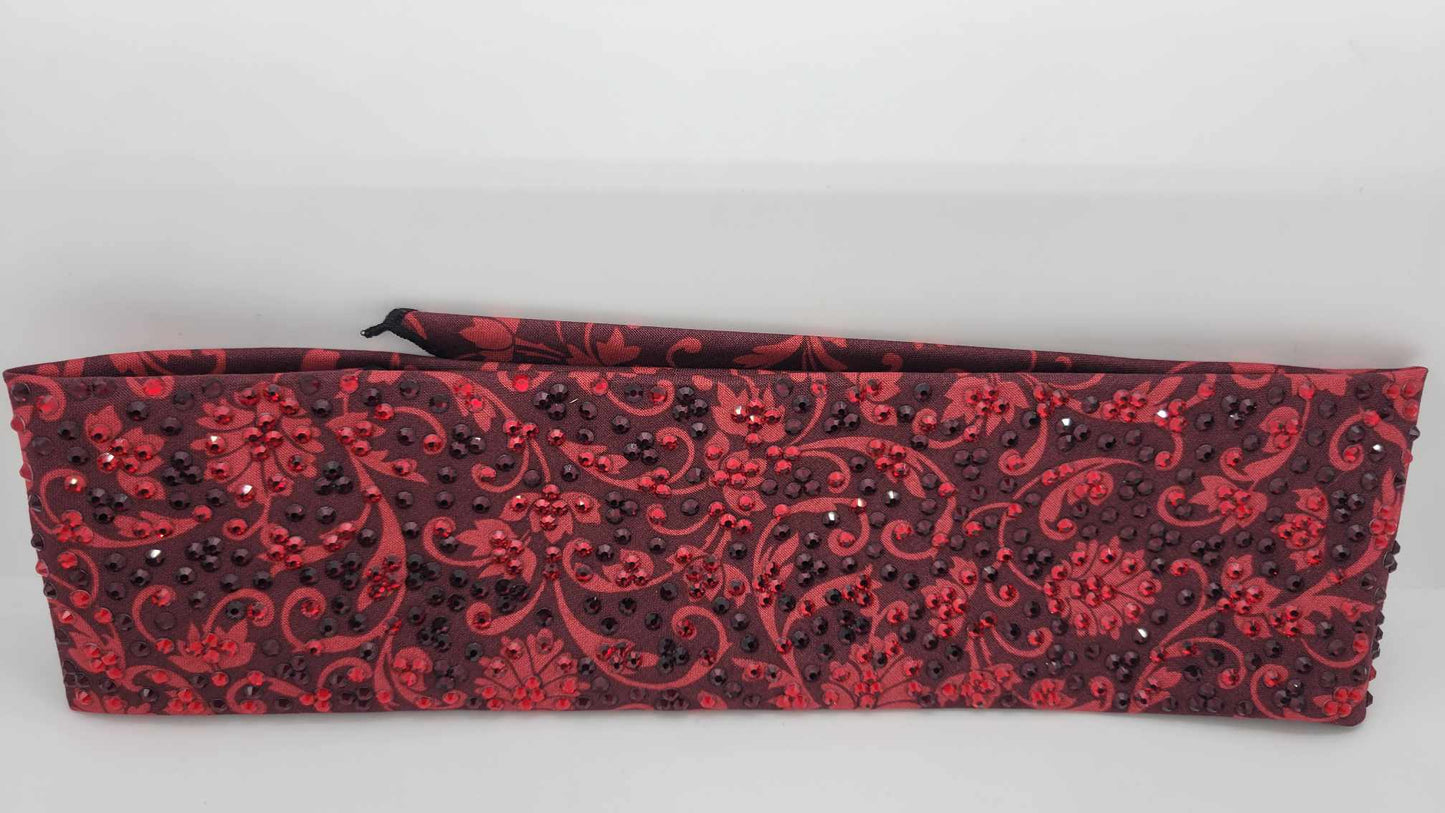 Super LeeAnnette Red Flowers Bandana with Dark Red and Red Austrian Crystals (Sku4395)