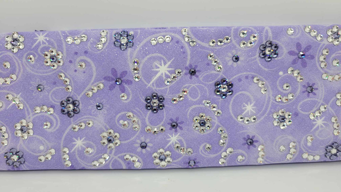 LeeAnnette Purple Scrolls and Flowers Bandana with Light Purple and Diamond Clear Austrian Crystals (Sku4400)