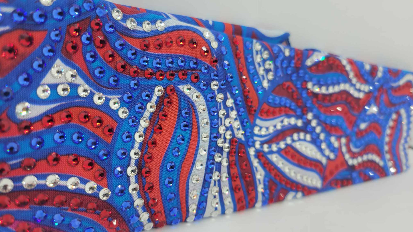 Super LeeAnnette Red, White and Blue Bandana with Red, Blue and Diamond Clear Austrian Crystals (Sku4402)