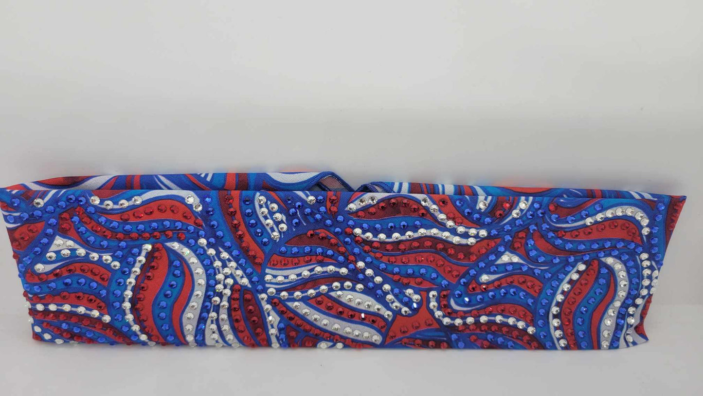 Super LeeAnnette Red, White and Blue Bandana with Red, Blue and Diamond Clear Austrian Crystals (Sku4402)