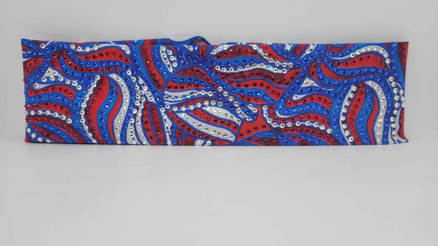 Super LeeAnnette Red, White and Blue Bandana with Red, Blue and Diamond Clear Austrian Crystals (Sku4402)