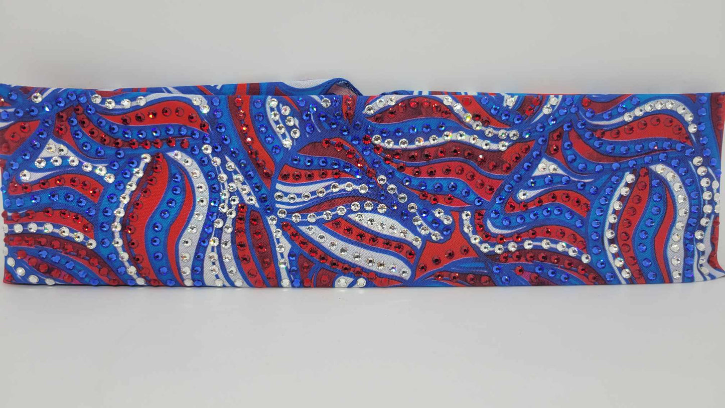 Super LeeAnnette Red, White and Blue Bandana with Red, Blue and Diamond Clear Austrian Crystals (Sku4402)