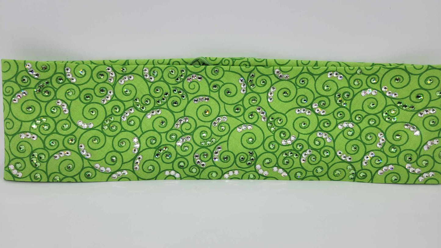 LeeAnnette Green Scrolls Bandana with Light Green and Diamond Clear Austrian Crystals (Sku4403)