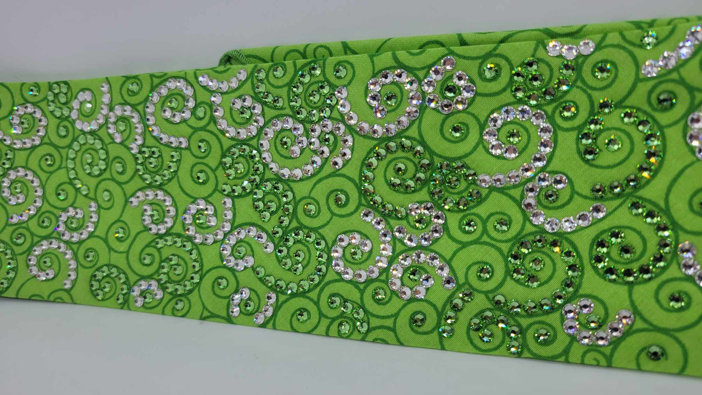 Super LeeAnnette Green Scrolls Bandana with Light Green and Diamond Clear Austrian Crystals (Sku4404)