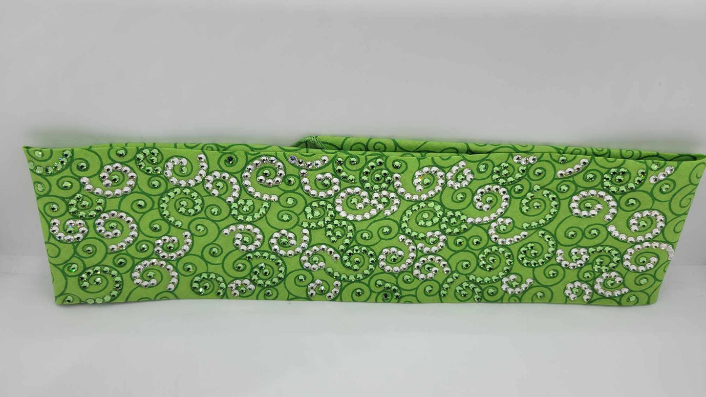 Super LeeAnnette Green Scrolls Bandana with Light Green and Diamond Clear Austrian Crystals (Sku4404)