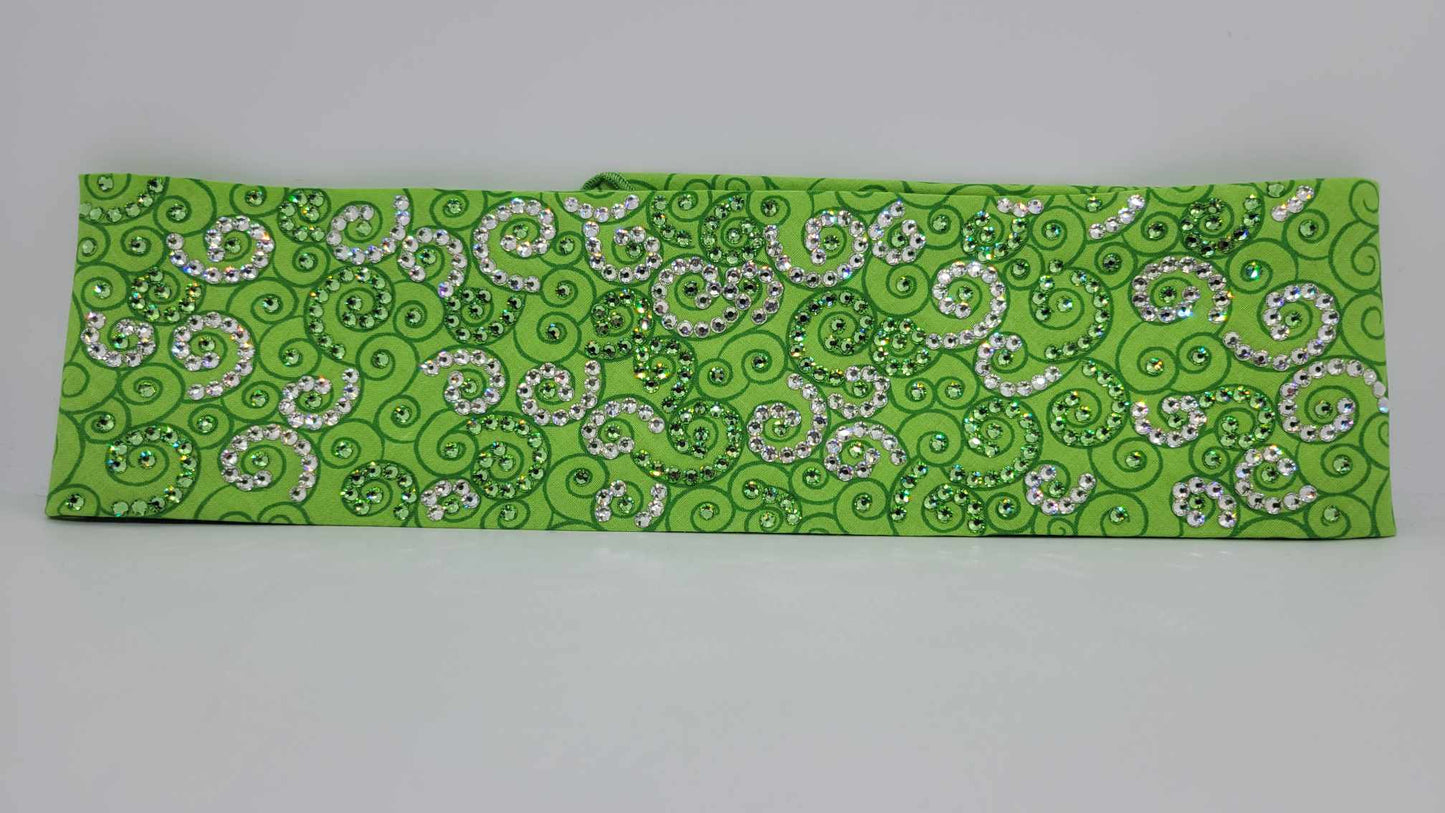 Super LeeAnnette Green Scrolls Bandana with Light Green and Diamond Clear Austrian Crystals (Sku4404)