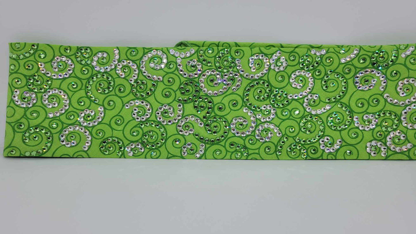 Super LeeAnnette Green Scrolls Bandana with Light Green and Diamond Clear Austrian Crystals (Sku4404)