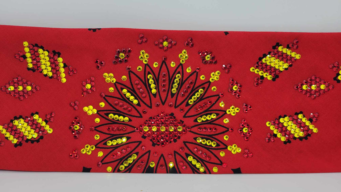 Super LeeAnnette Wide Red Paisley with Red and Yellow Austrian Crystals (Sku4409)