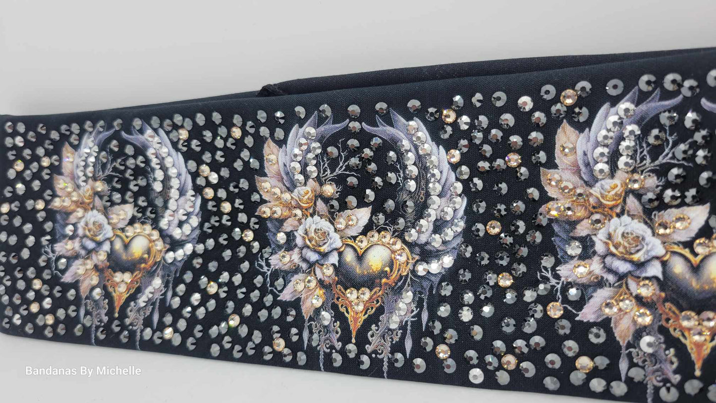 Super LeeAnnette Hearts and Wings Bandana with Honey, Black and Chrome Austrian Crystals (Sku4410)