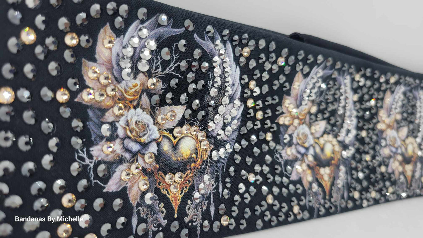 Super LeeAnnette Hearts and Wings Bandana with Honey, Black and Chrome Austrian Crystals (Sku4410)