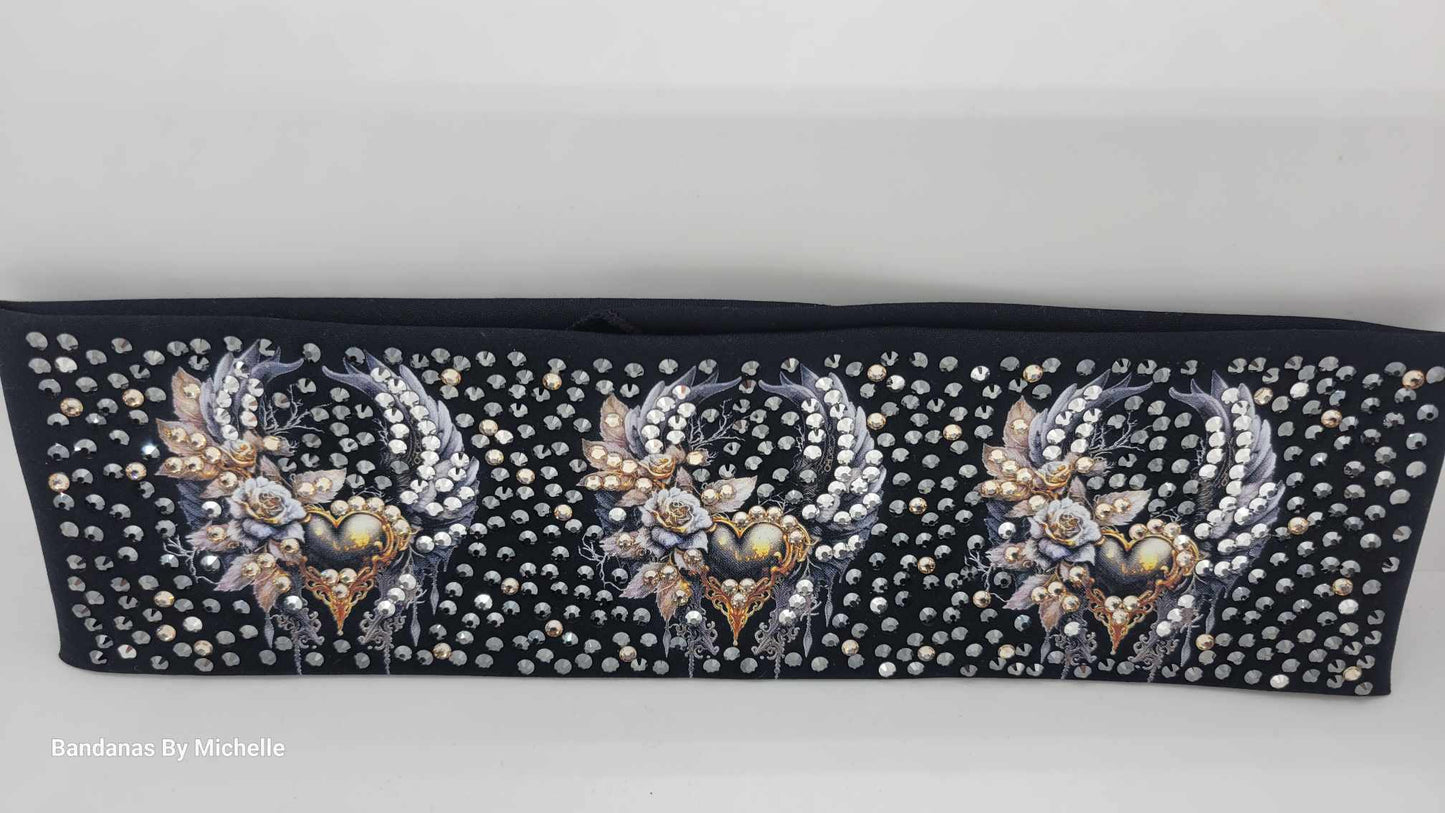 Super LeeAnnette Hearts and Wings Bandana with Honey, Black and Chrome Austrian Crystals (Sku4410)