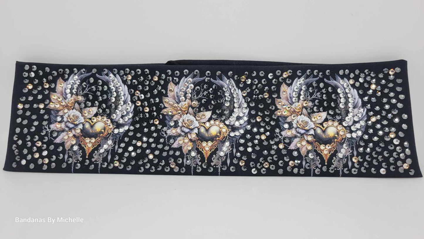 Super LeeAnnette Hearts and Wings Bandana with Honey, Black and Chrome Austrian Crystals (Sku4410)