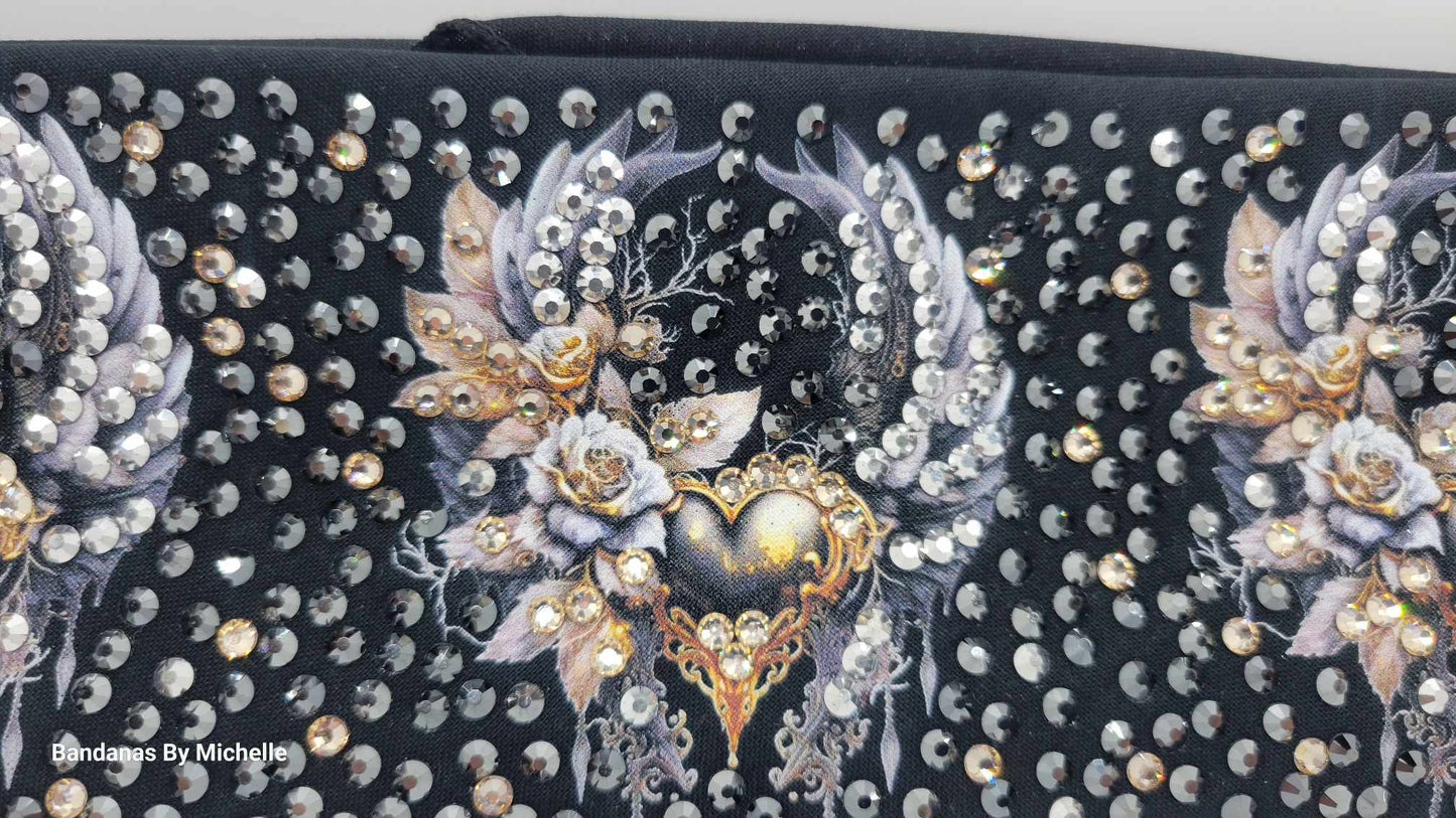 Super LeeAnnette Hearts and Wings Bandana with Honey, Black and Chrome Austrian Crystals (Sku4410)