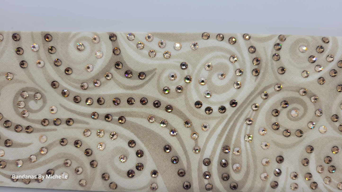 LeeAnnette Tan Scrolls Bandana with Brown and Honey Austrian Crystals (Sku4416)