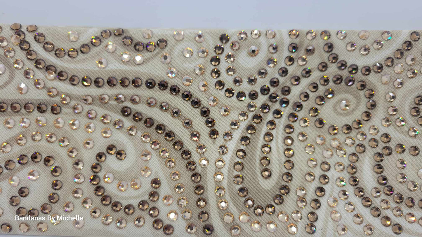 Super LeeAnnette Tan Scrolls Bandana with Brown, Topaz and Honey Austrian Crystals (Sku4415)