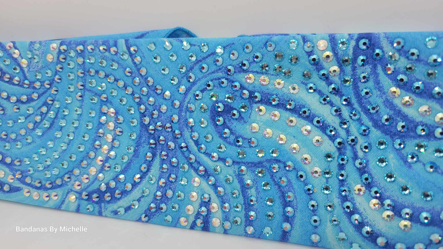 Super LeeAnnette Blue Waves Bandana with Blue Shimmer, Crystal Shimmer and Aqua Austrian Crystals (Sku4419)