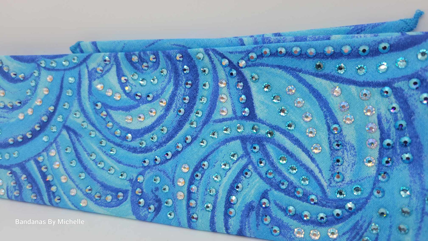 LeeAnnette Blue Waves Bandana with Blue Shimmer, Crystal Shimmer and Aqua Austrian Crystals (Sku4420)