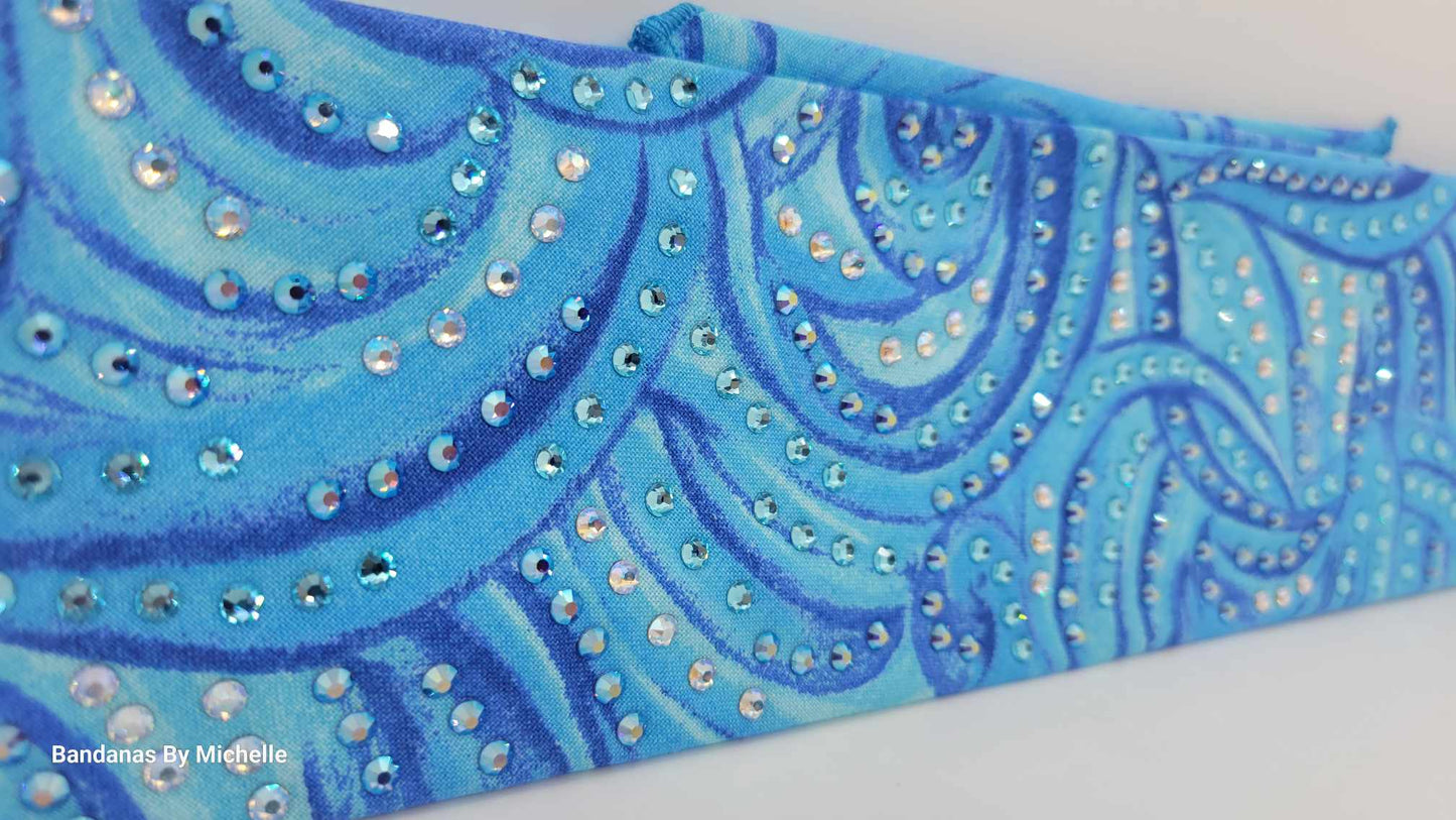 LeeAnnette Blue Waves Bandana with Blue Shimmer, Crystal Shimmer and Aqua Austrian Crystals (Sku4420)