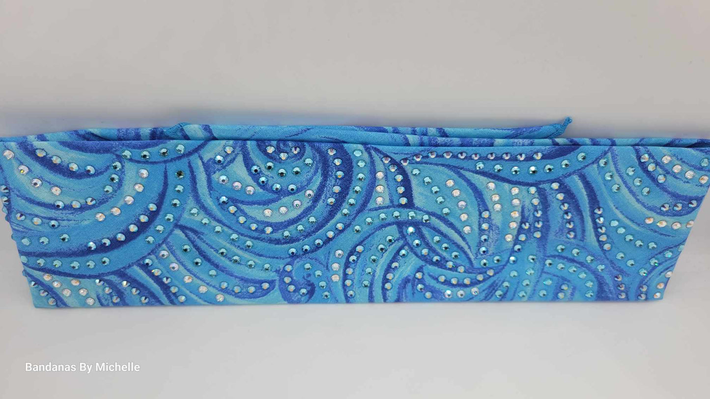 LeeAnnette Blue Waves Bandana with Blue Shimmer, Crystal Shimmer and Aqua Austrian Crystals (Sku4420)