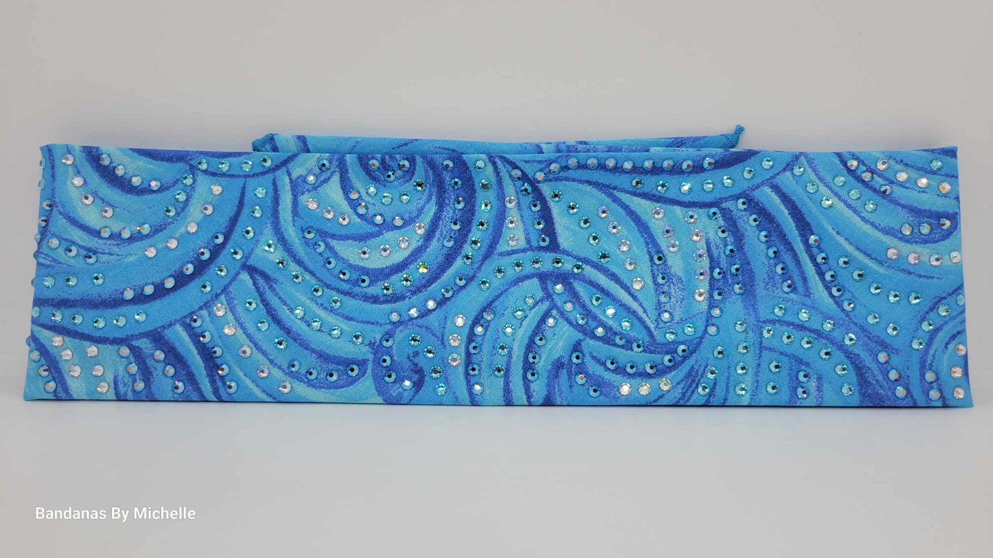 LeeAnnette Blue Waves Bandana with Blue Shimmer, Crystal Shimmer and Aqua Austrian Crystals (Sku4420)