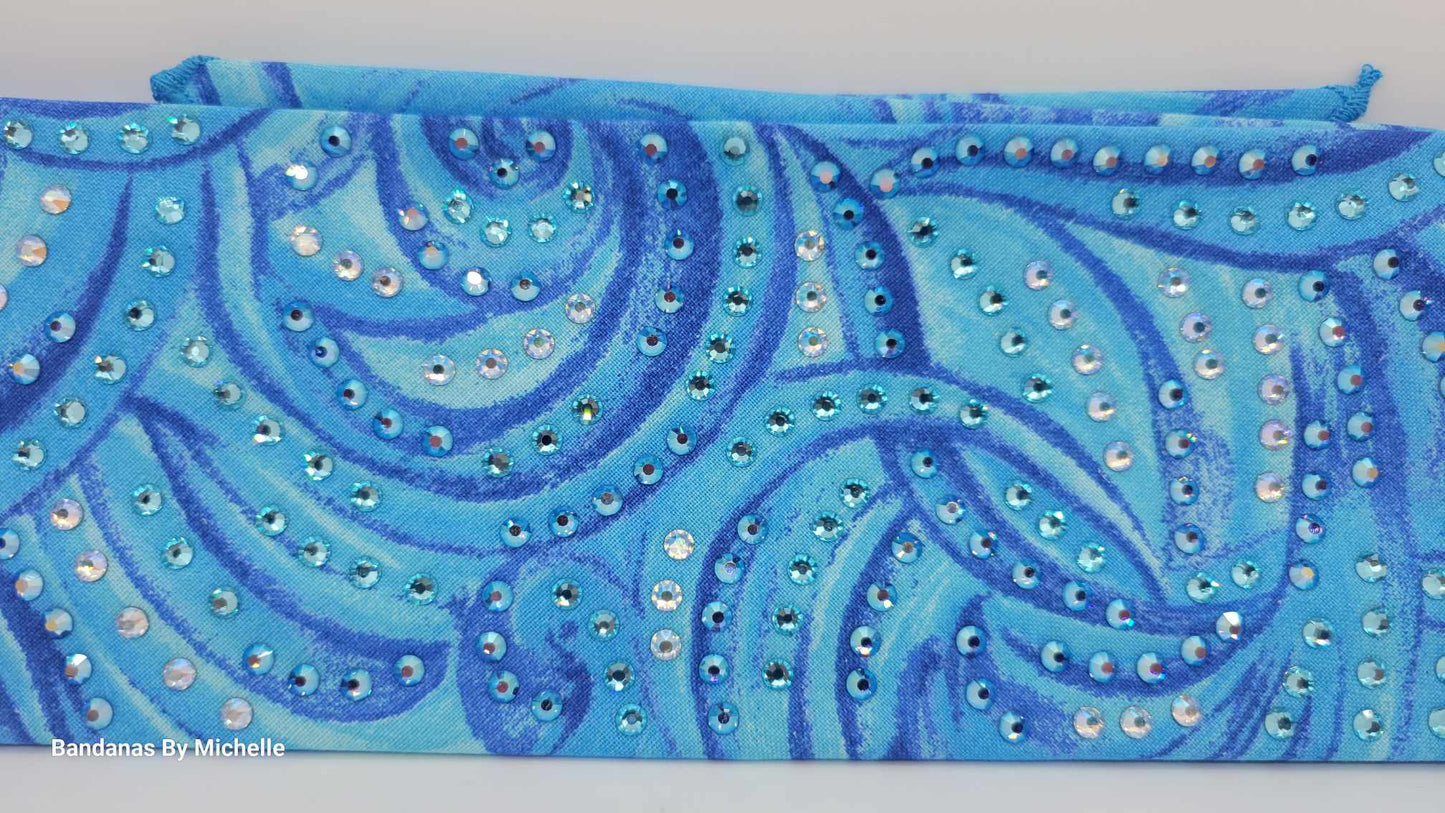 LeeAnnette Blue Waves Bandana with Blue Shimmer, Crystal Shimmer and Aqua Austrian Crystals (Sku4420)