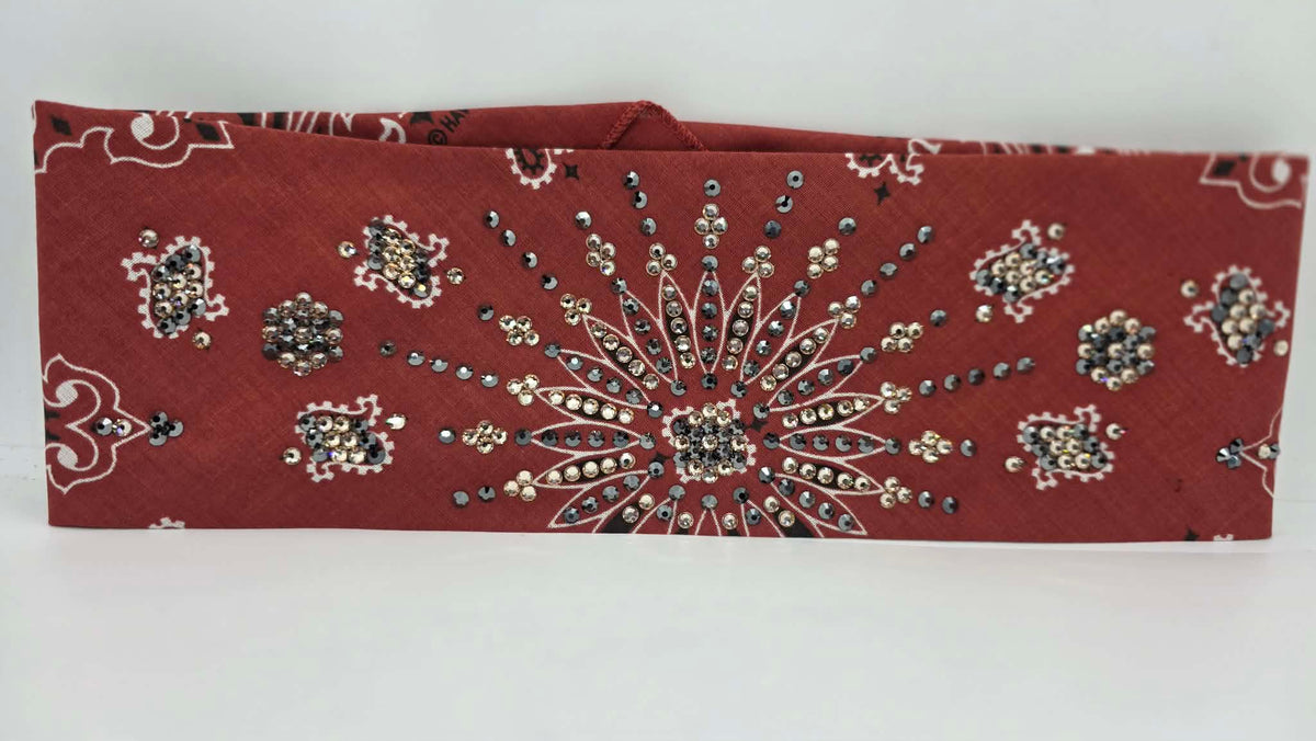 LeeAnnette Terracotta Paisley Bandana with Black and Honey Austrian Crystals (L40274)