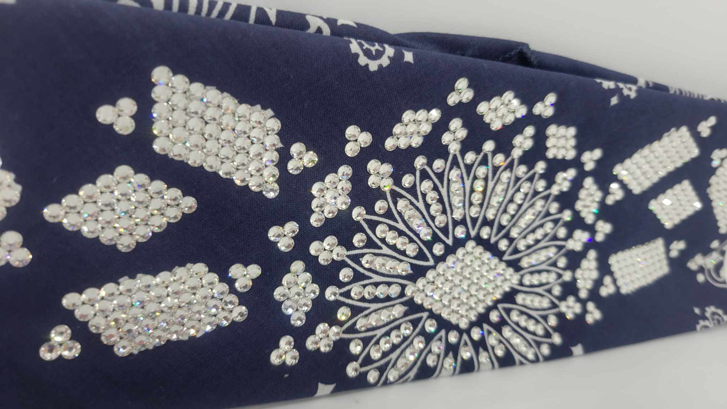 Super LeeAnnette Navy Paisley with Diamond Clear Austrian Crystals (Sku4473)