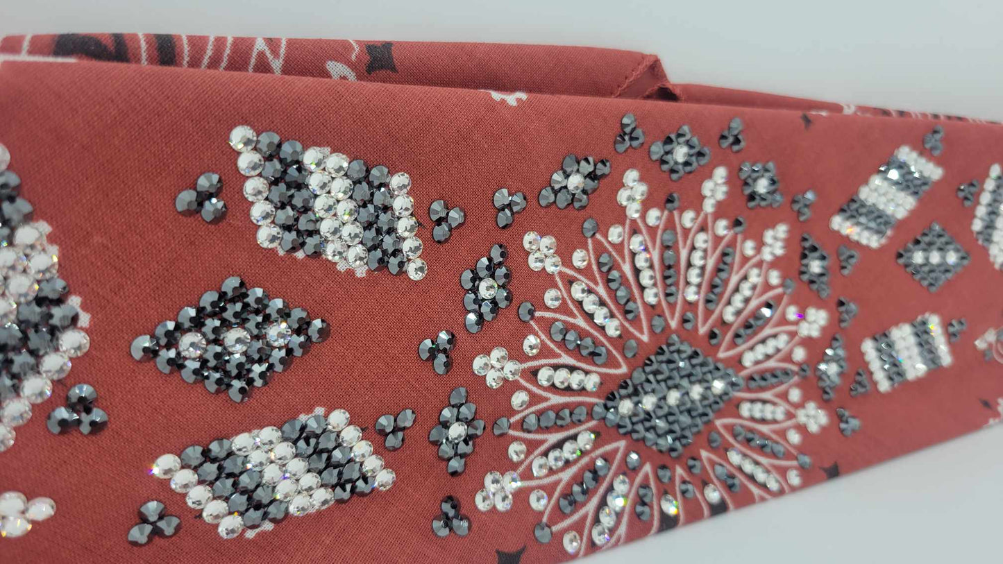 Super LeeAnnette Terracotta Paisley with Black and Diamond Clear Austrian Crystals (Sku4475)