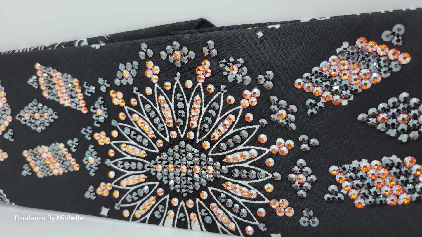 Super LeeAnnette Black Paisley Bandana with Sun Shimmer and Black Austrian Crystals (Sku4486)