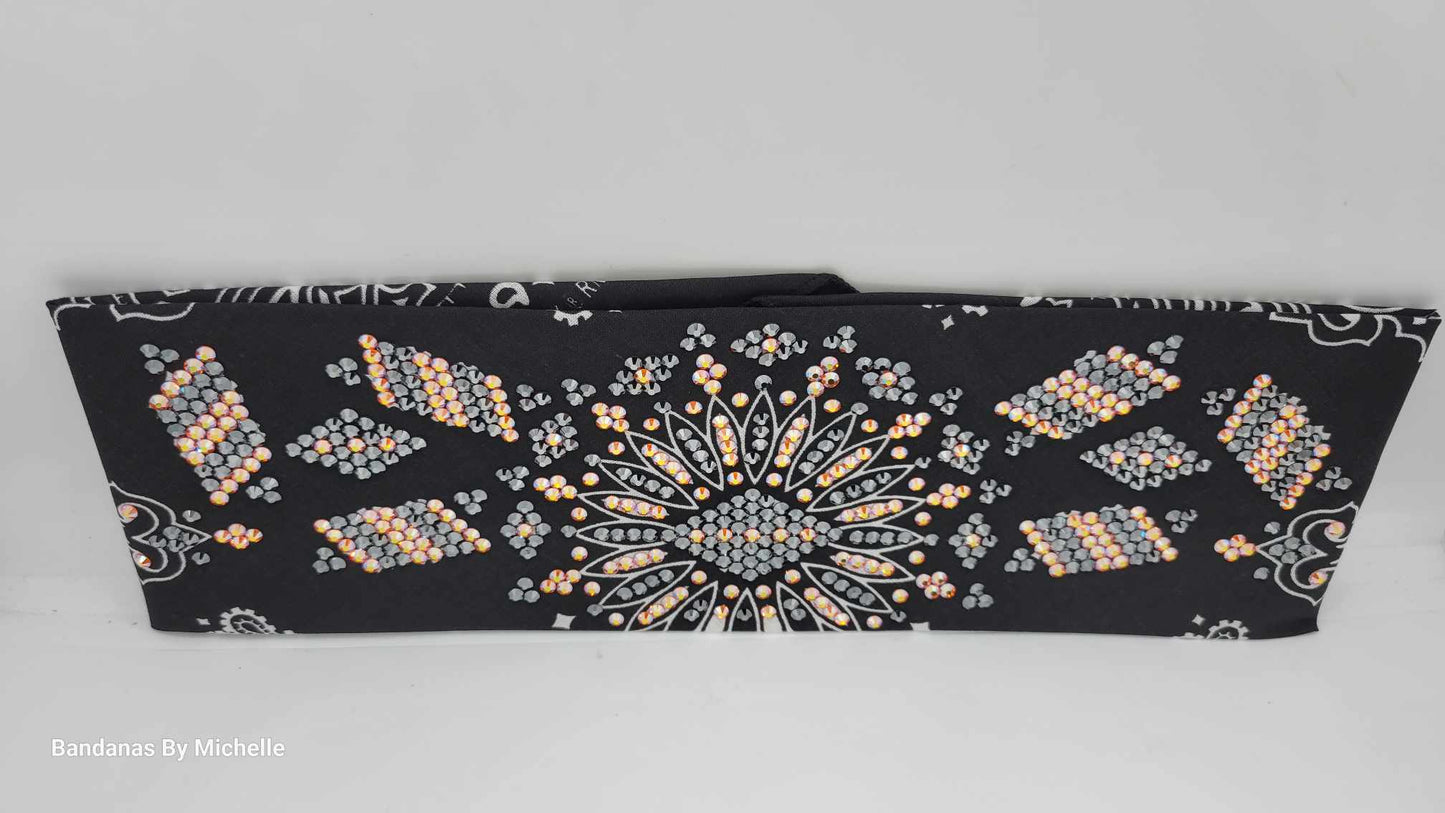 Super LeeAnnette Black Paisley Bandana with Sun Shimmer and Black Austrian Crystals (Sku4486)