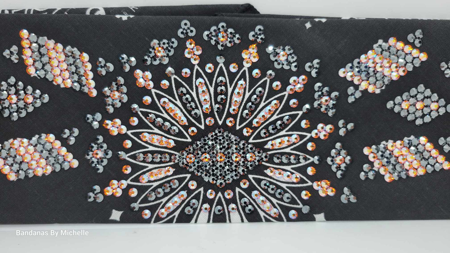 Super LeeAnnette Black Paisley Bandana with Sun Shimmer and Black Austrian Crystals (Sku4486)