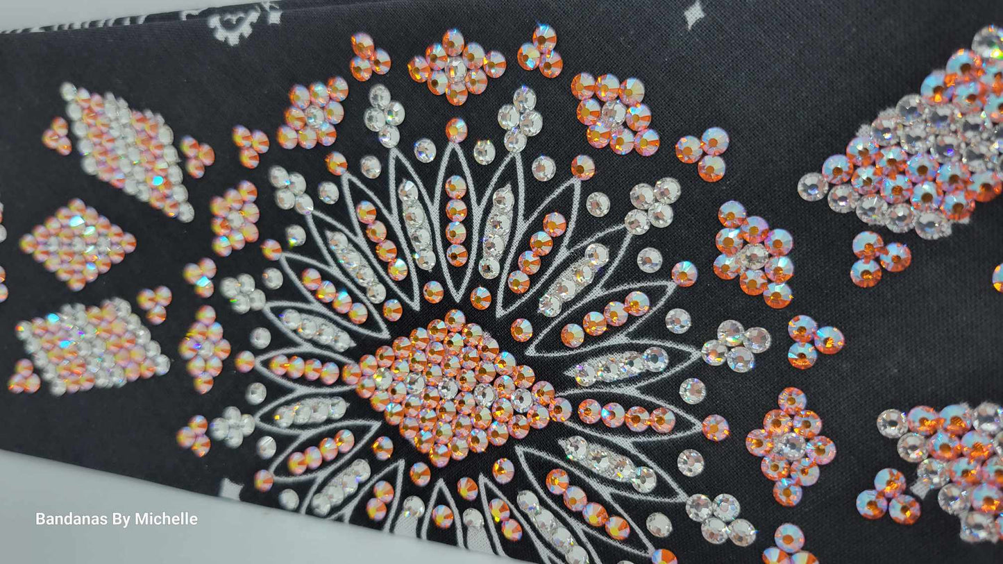 Super LeeAnnette Black Paisley Bandana with Sun Shimmer and Diamond Clear Austrian Crystals (Sku4487)