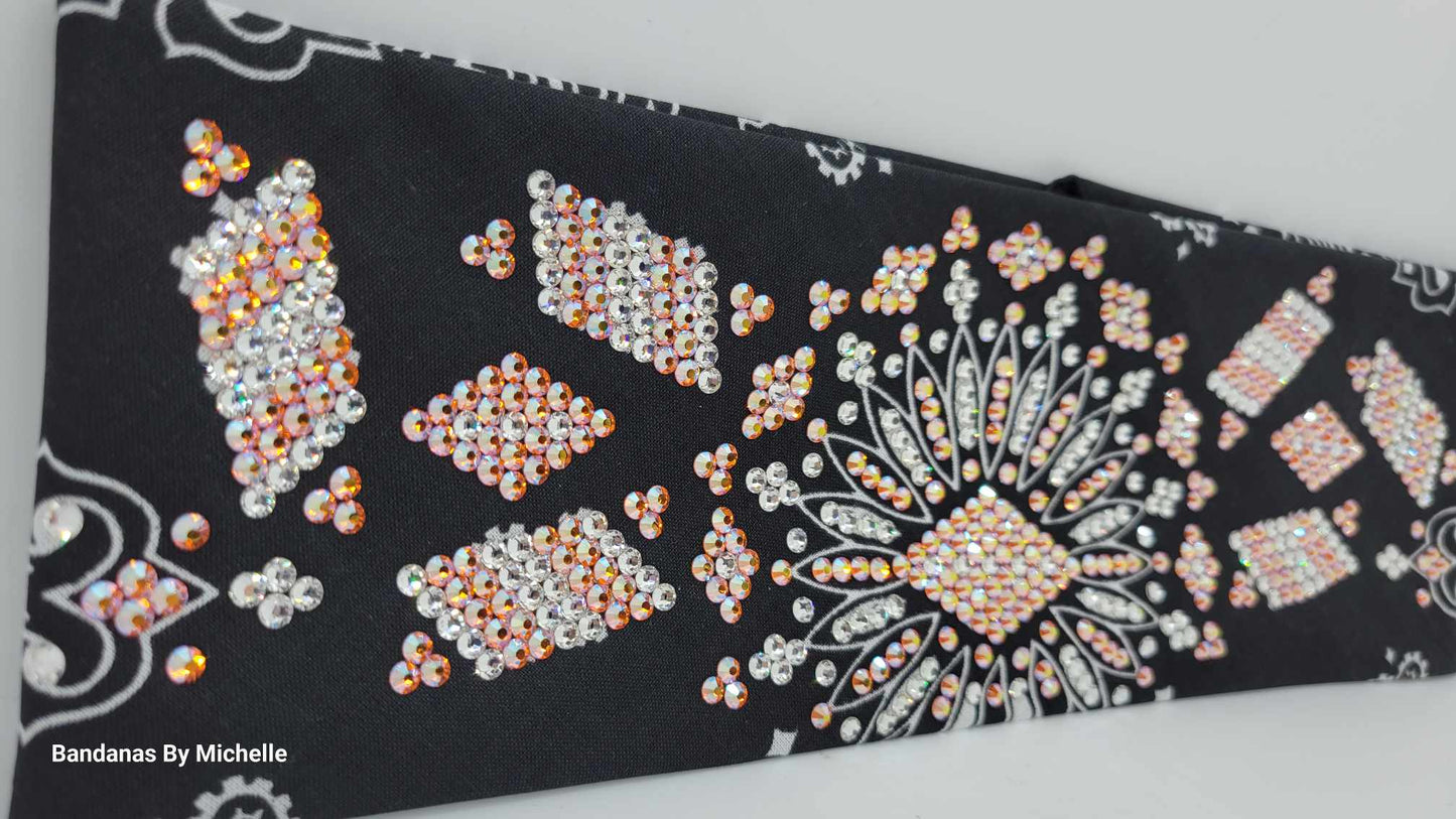 Super LeeAnnette Black Paisley Bandana with Sun Shimmer and Diamond Clear Austrian Crystals (Sku4487)
