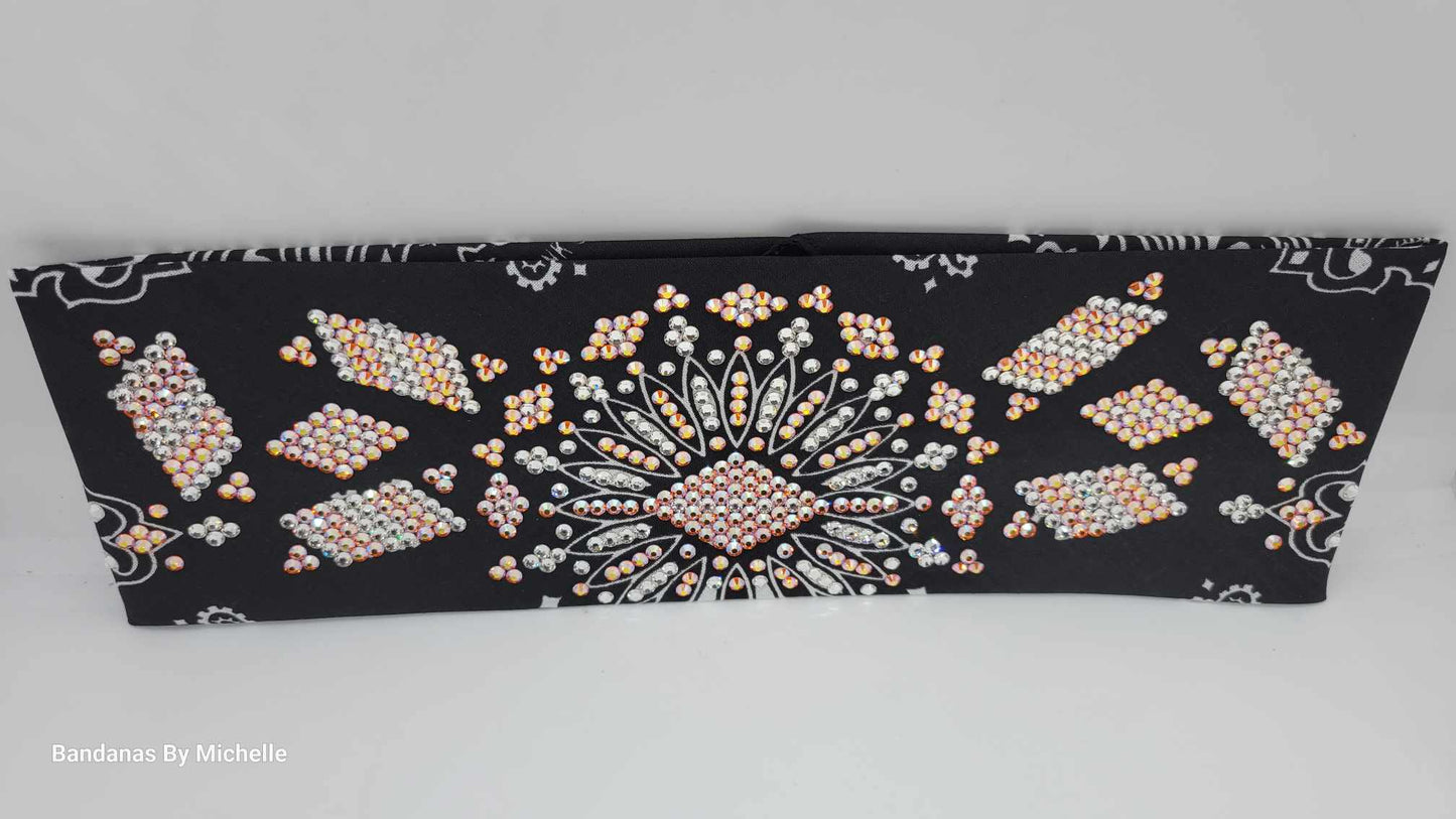 Super LeeAnnette Black Paisley Bandana with Sun Shimmer and Diamond Clear Austrian Crystals (Sku4487)