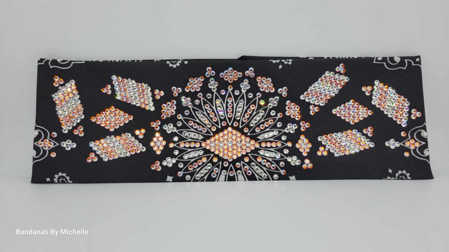 Super LeeAnnette Black Paisley Bandana with Sun Shimmer and Diamond Clear Austrian Crystals (Sku4487)