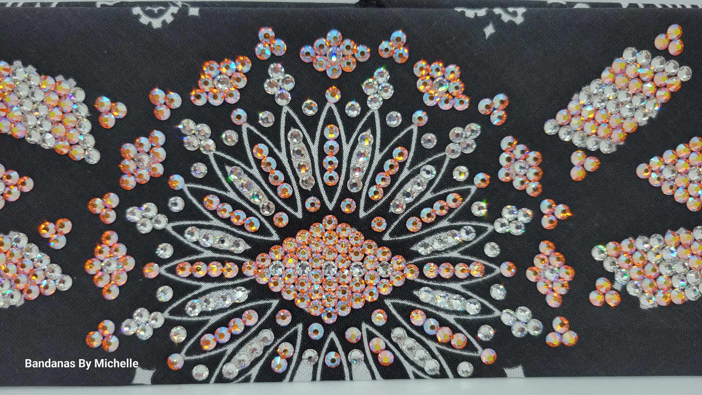 Super LeeAnnette Black Paisley Bandana with Sun Shimmer and Diamond Clear Austrian Crystals (Sku4487)