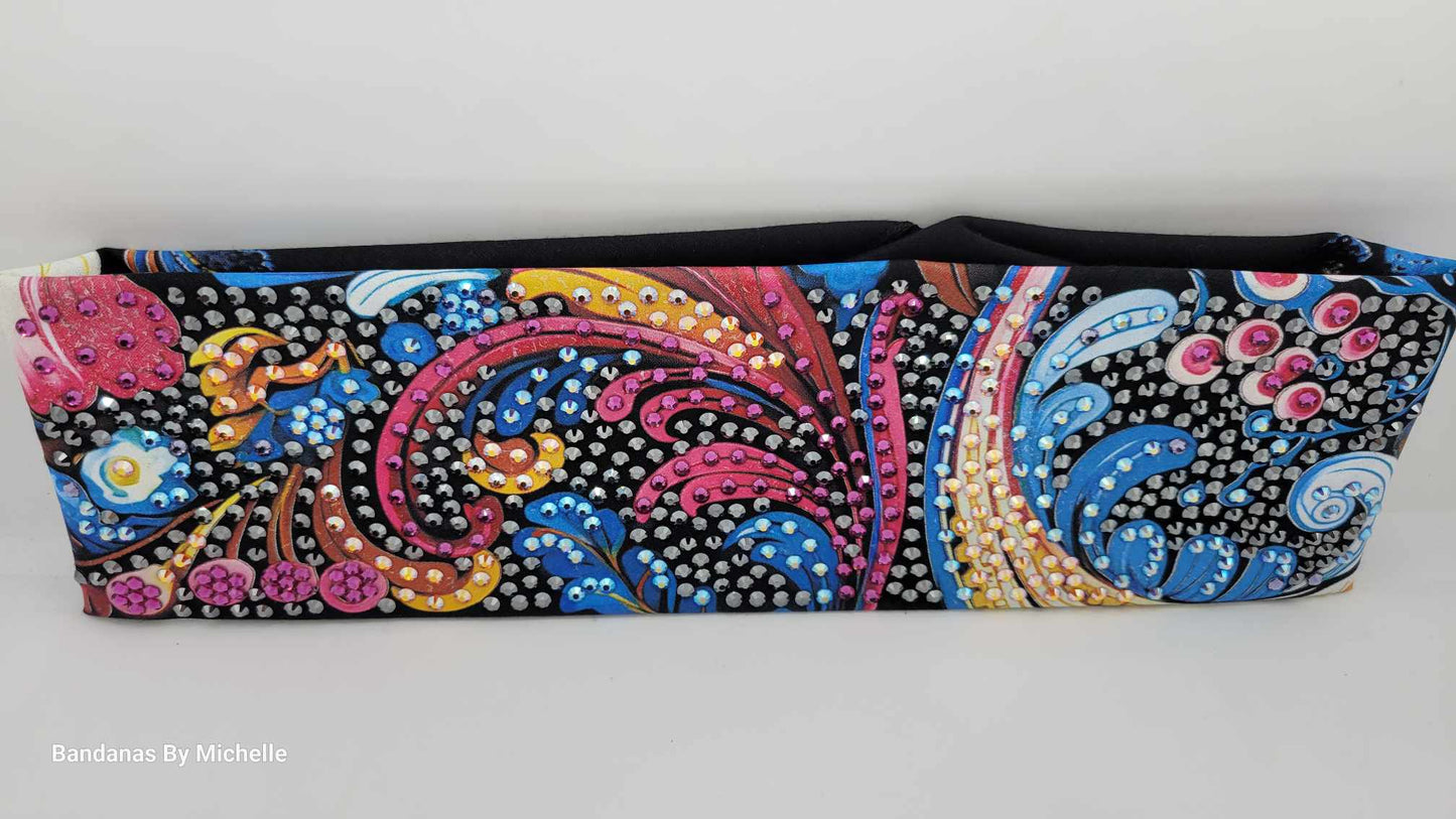 Super LeeAnnette Colorful Waves Bandana with Fuchsia, Blue Shimmer, Sun Shimmer and Black Austrian Crystals (Sku4489)