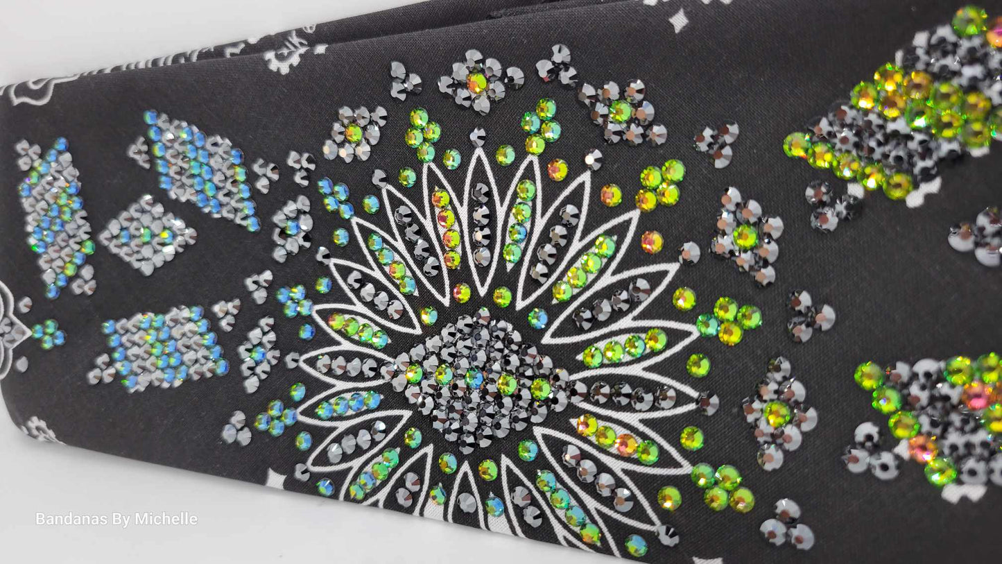 Super LeeAnnette Black Paisley Bandana with Vitrail and Black Austrian Crystals (Sku4491)