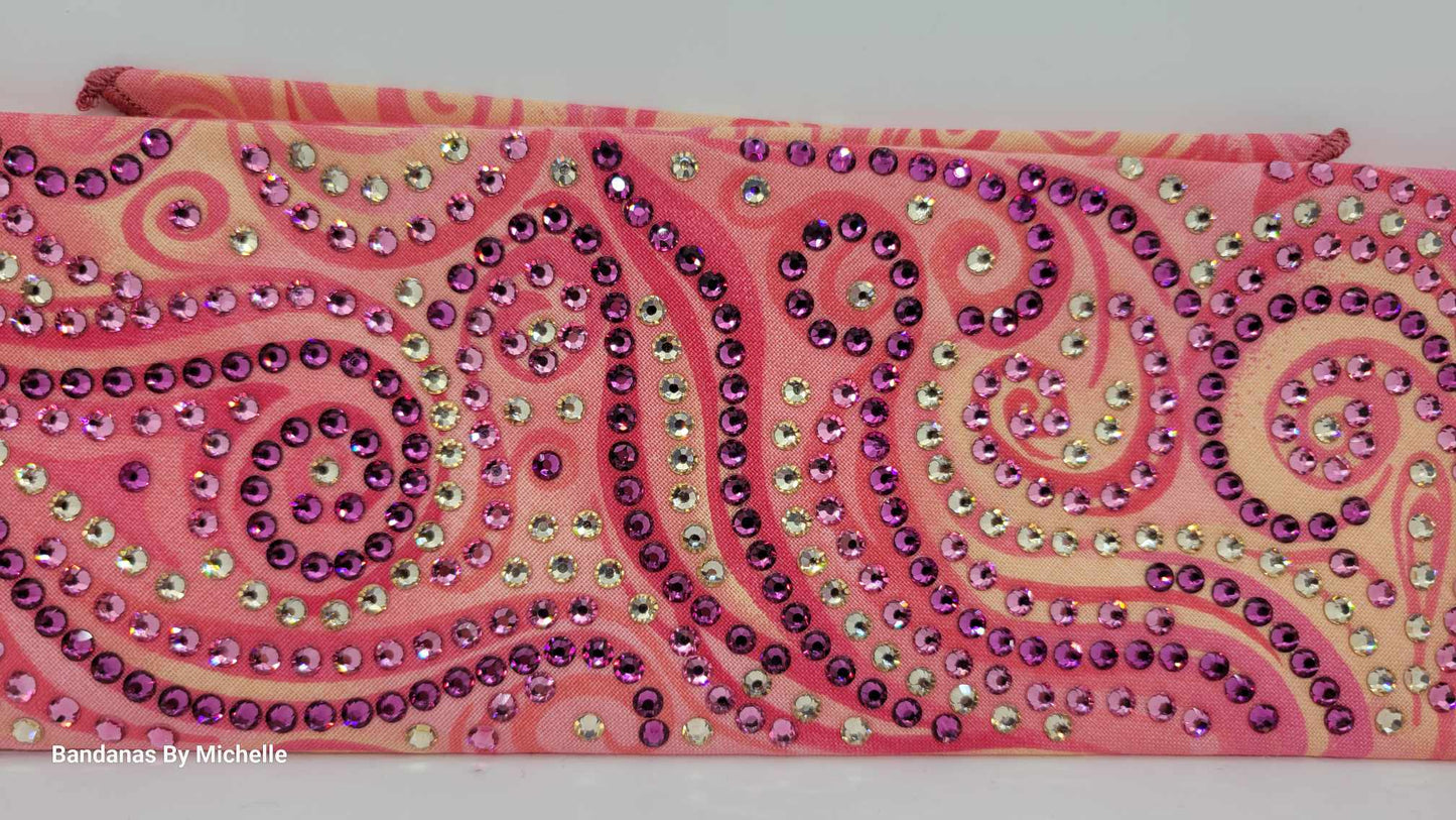 Super LeeAnnette Pink Swirl Bandana with Dark Pink, Light Pink and Honey Austrian Crystals (Sku4492)