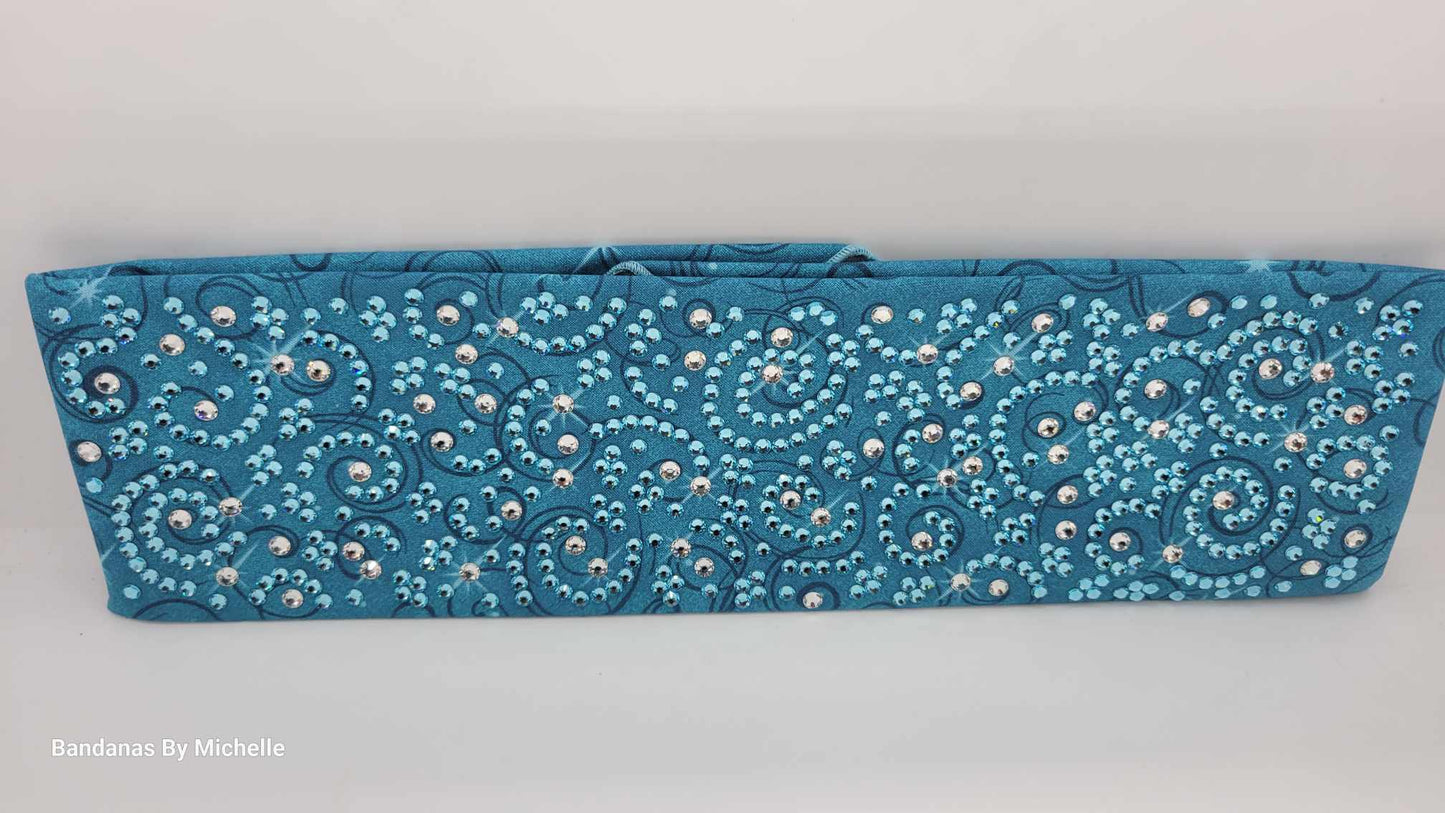 Super LeeAnnette Blue Scroll Bandana with Aqua and Diamond Clear Austrian Crystals (Sku4504)