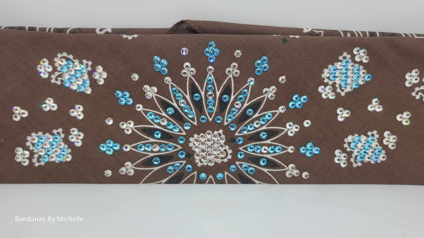 LeeAnnette Brown Paisley with Aqua and Diamond Clear Austrian Crystals (Sku4505)